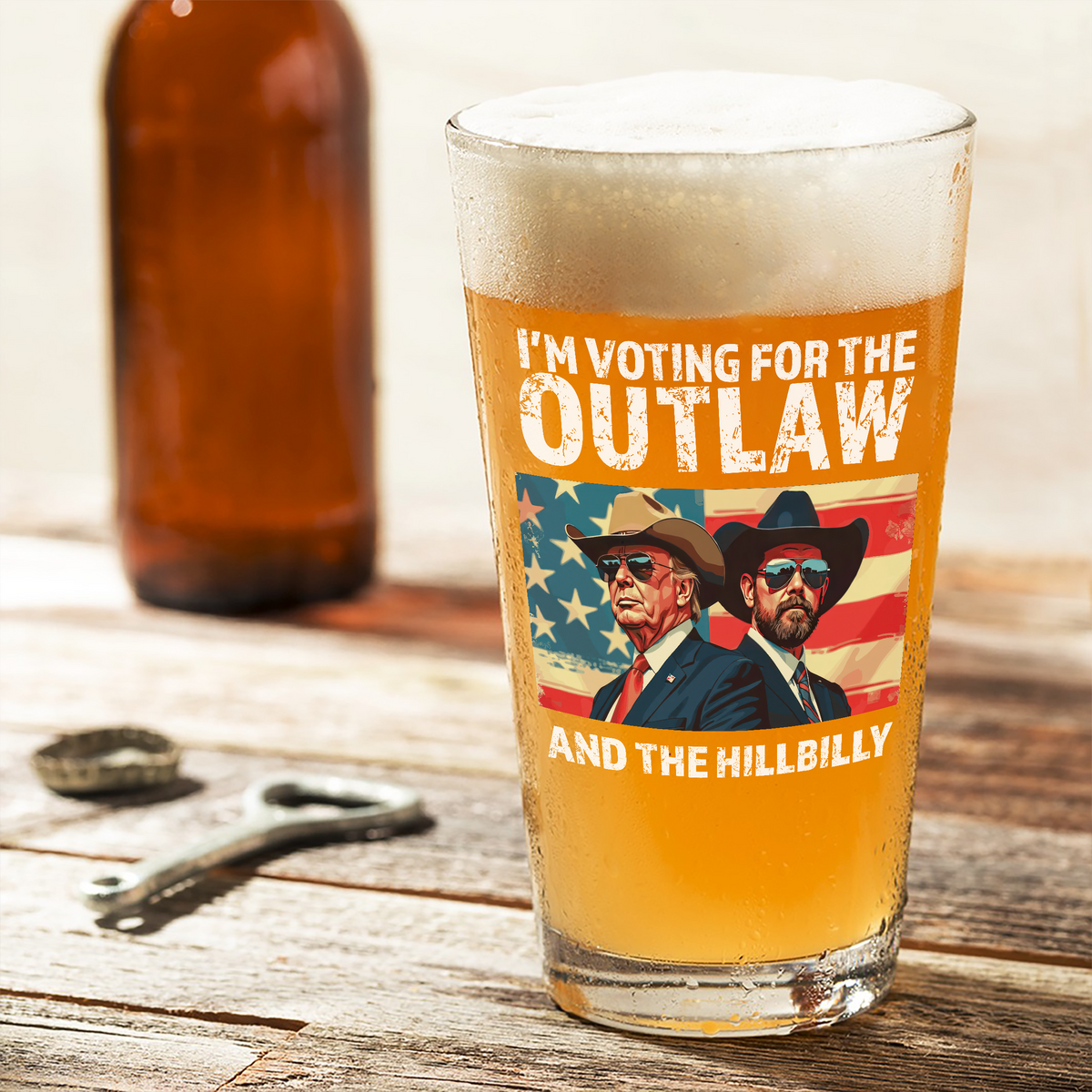I'm Voting For The Outlaw And The Hillbilly Trump Vance Beer Glass HA75 63612