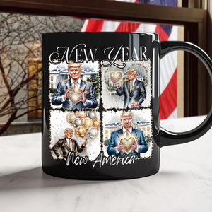 New Year New America Trump 2025 Disco Ball Black Mug HA75 67130