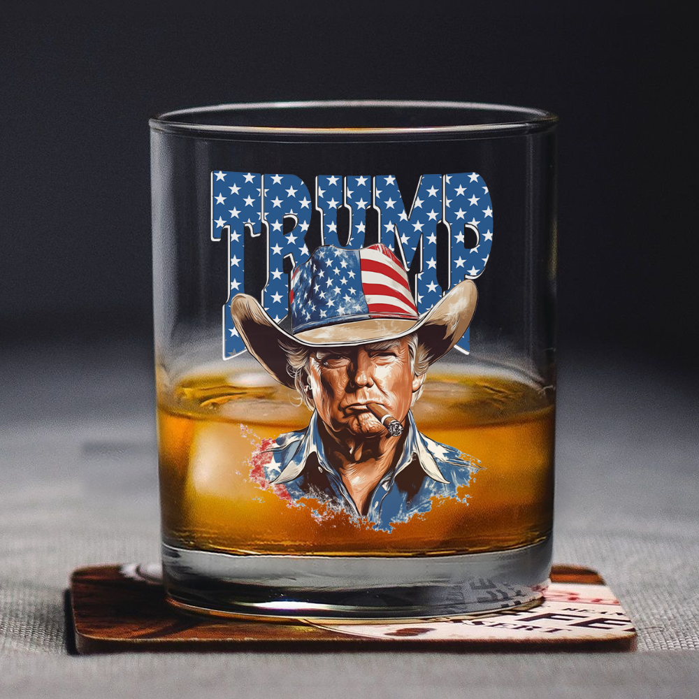 Western Trump Retro USA 4th of July Print Whiskey Glass HO82 65718