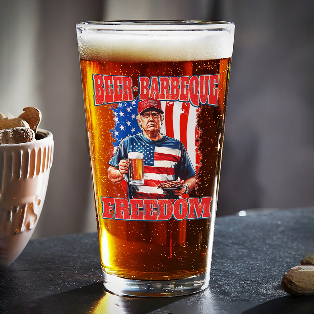 President Trump 4th of July Beer Barbeque Freedom Print Beer Glass LM32 65363