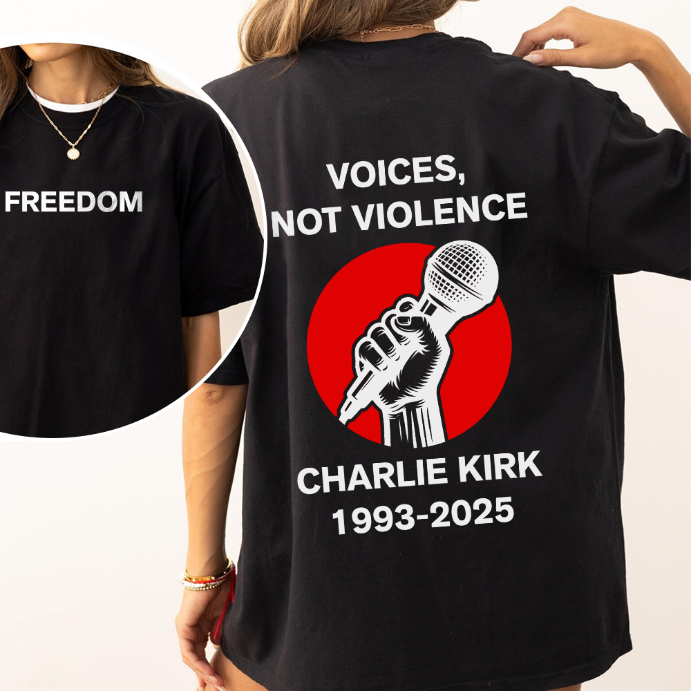 Voices, Not Violence Charlie Kirk Freedom Back and Front Dark Shirt CH07 67650