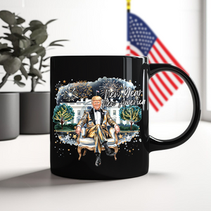 President Trump 2025 New Year New America Black Mug HA75 67150