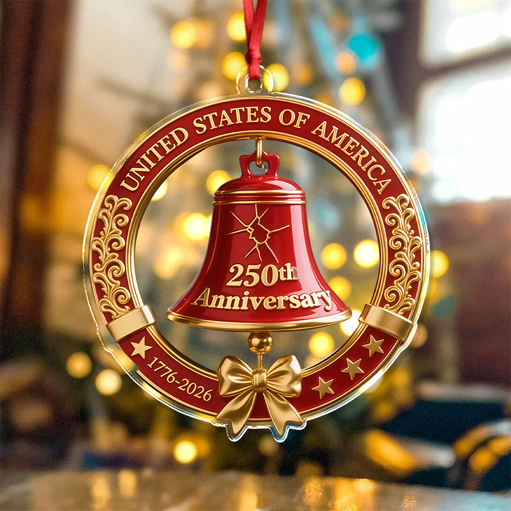 USA 250th Anniversary Red Bell Acrylic Ornament LM32 895863