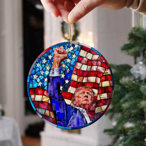 Trump Raised Fist Stained Glass Christmas Ceramic Ornament LM32 63927