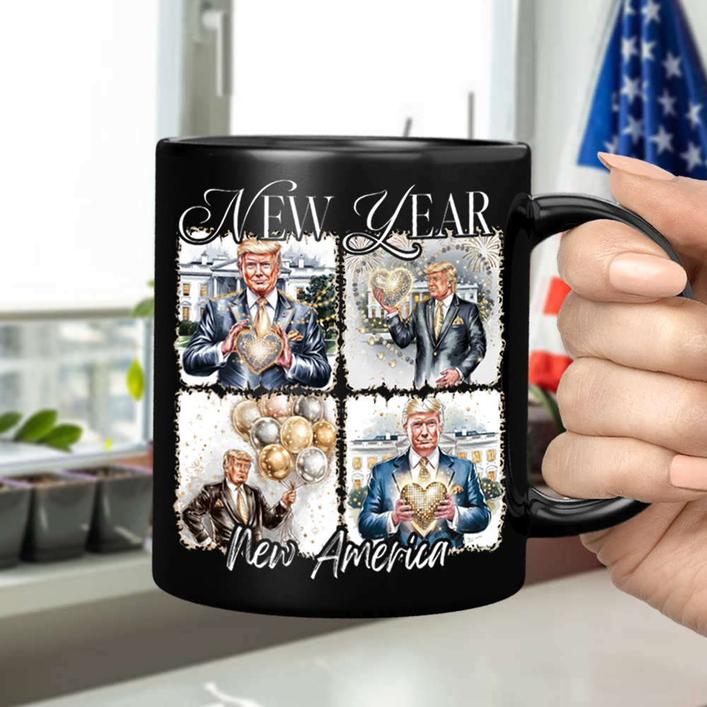 New Year New America Trump 2025 Disco Ball Black Mug HA75 67130