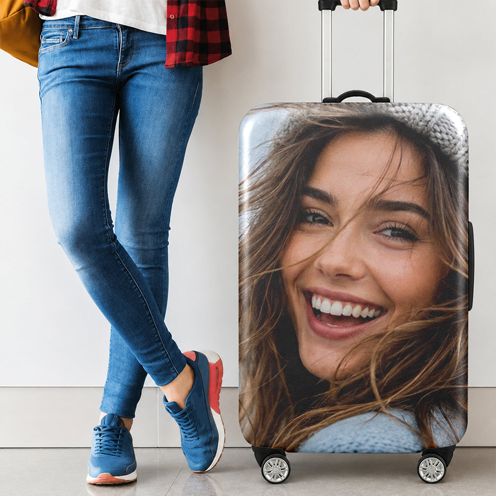 Personalized Photo Luggage Cover, Custom Funny Travel Suitcase Cover, Unique Travel Gift HA75 921904