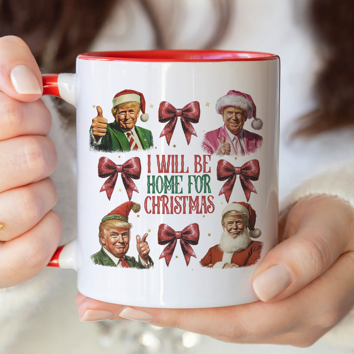 Trump I'll Be Home for Christmas, Humorous Trump Christmas Accent Mug HA75 63650