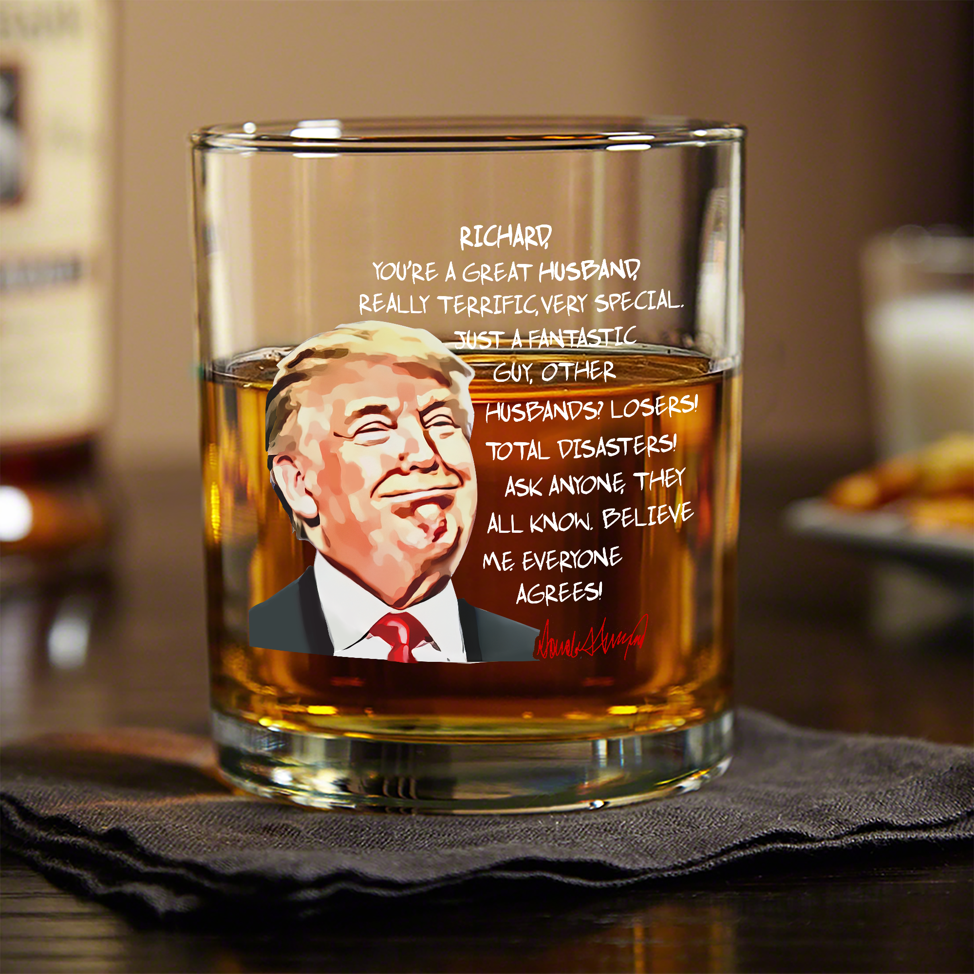 Custom Husband Name With Funny Trump Print Whiskey Glass HO82 65548