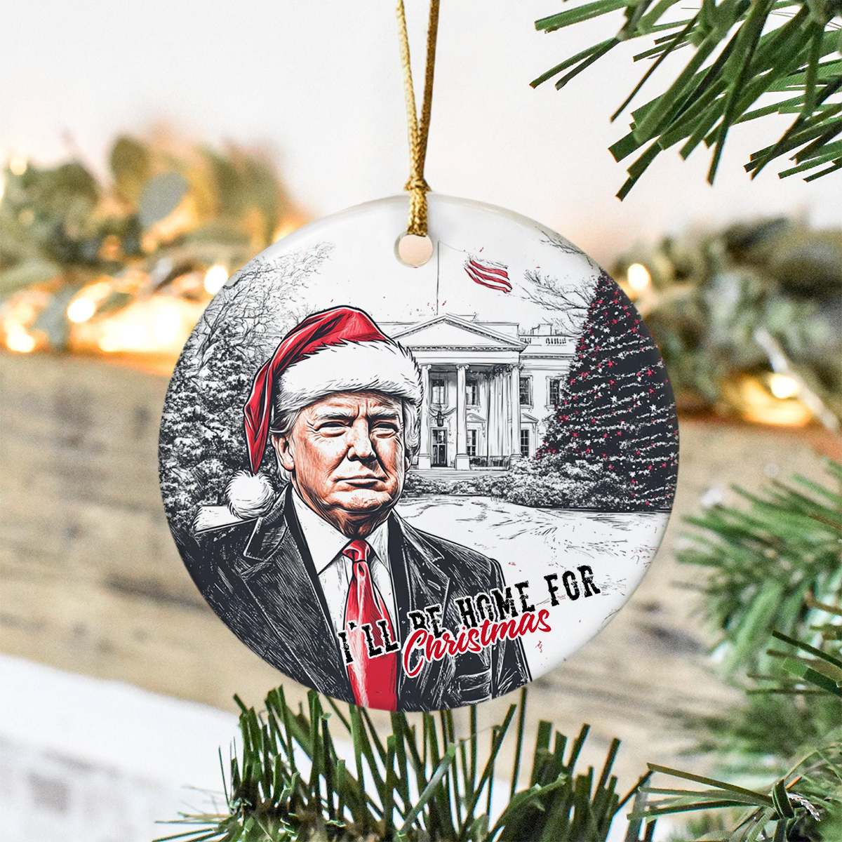 I'll Be Home For Christmas Donald Trump Ceramic Ornament HA75 63630