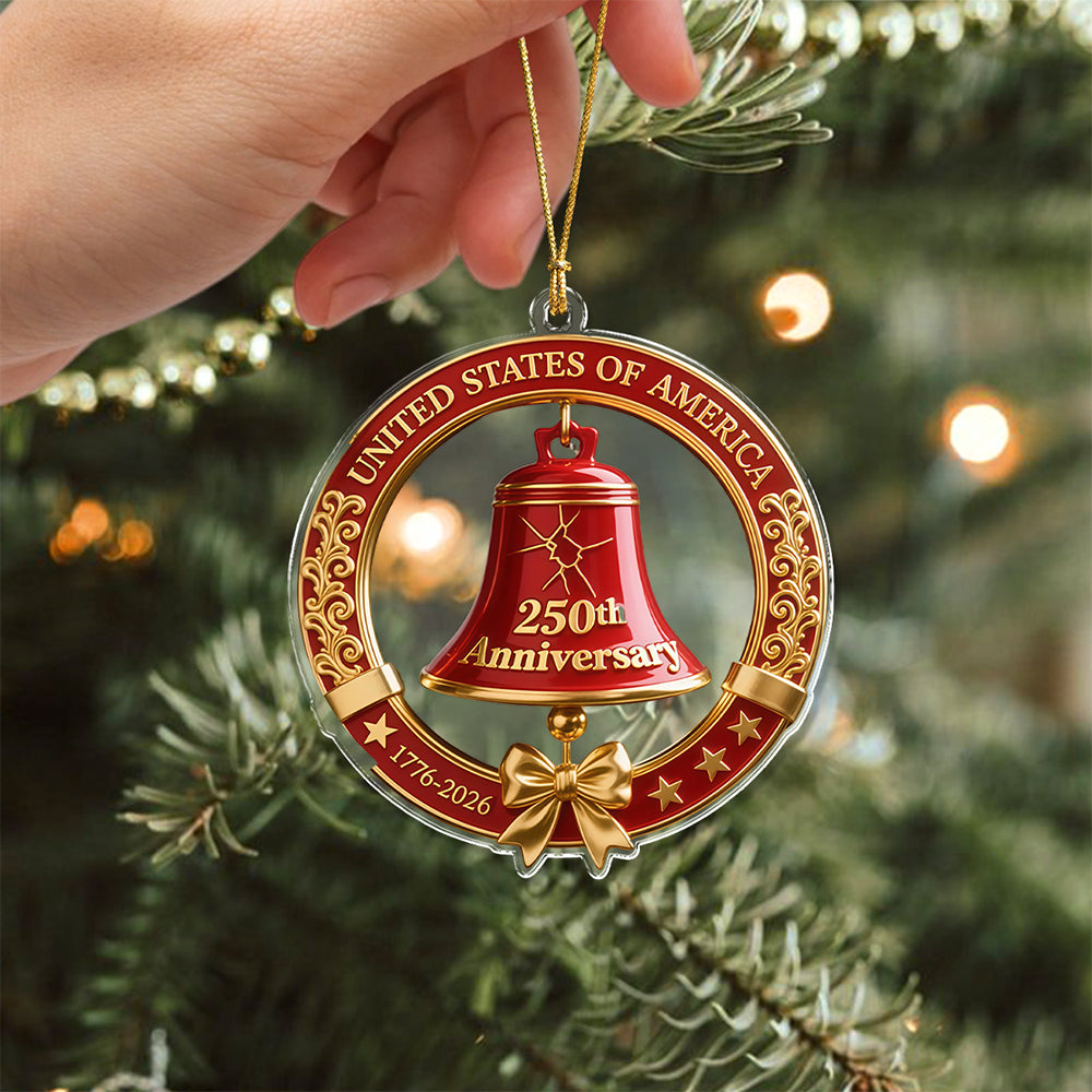 USA 250th Anniversary Red Bell Acrylic Ornament LM32 895863