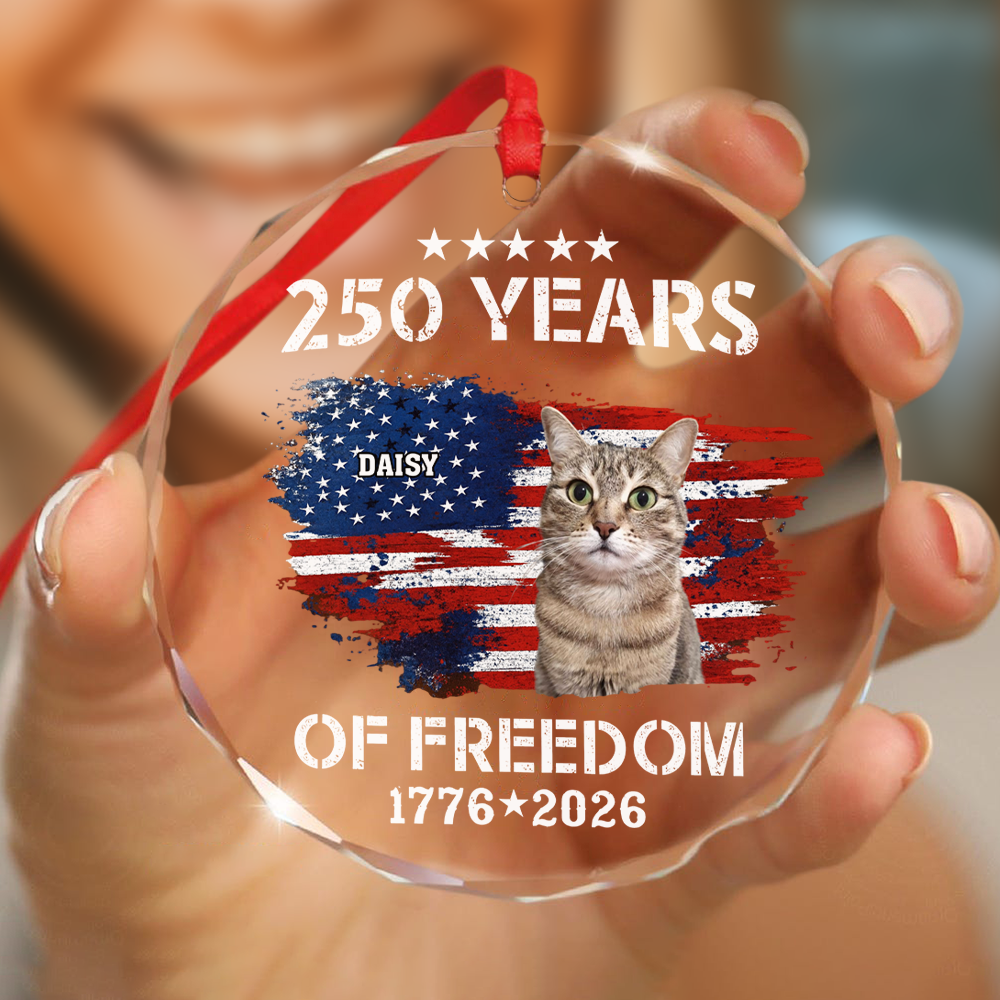 Custom Cat Photo American 250th Anniversary Glass Ornament LM32 895197