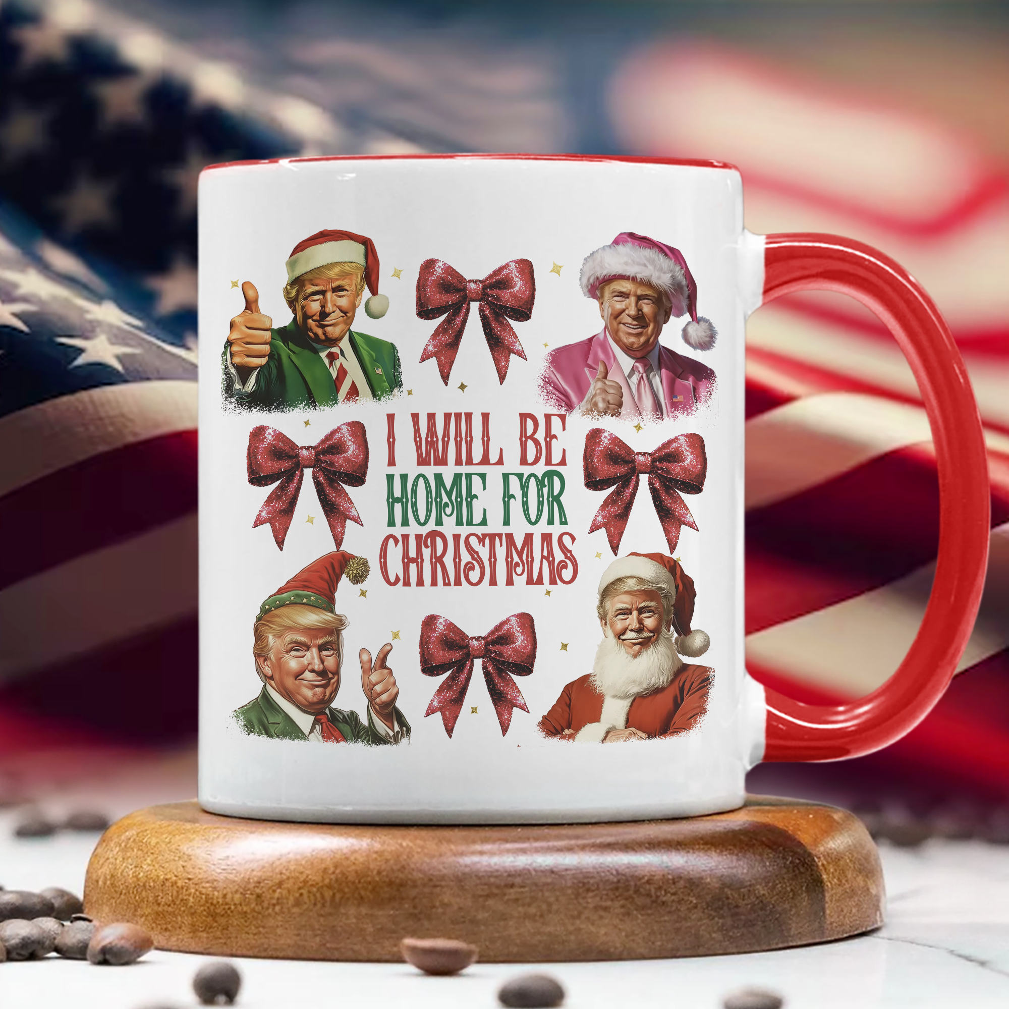 Trump I'll Be Home for Christmas, Humorous Trump Christmas Accent Mug HA75 63650