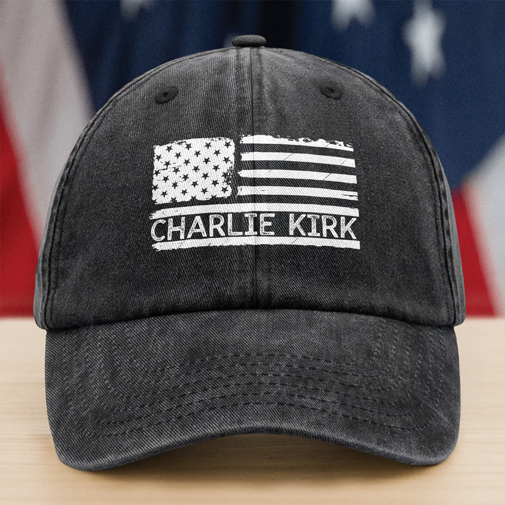 Charlie Kirk Memorial Washed Denim Baseball Cap HA75 64462