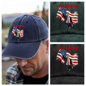 Freedom Stand With Charlie Kirk Washed Denim Baseball Cap HA75 64574