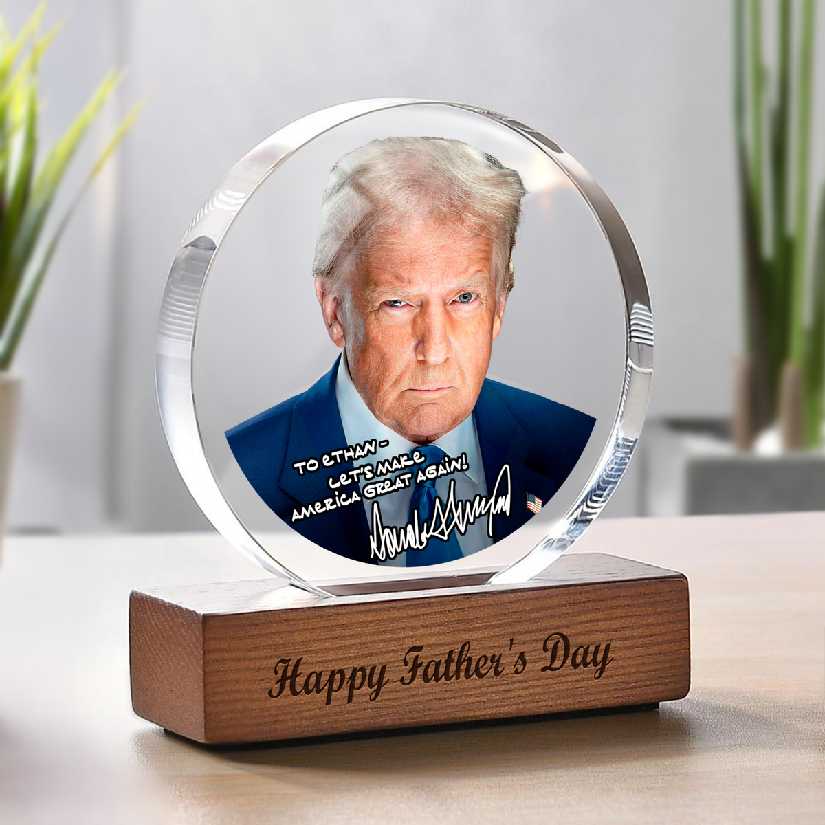Personalized President Donald Trump Autographed Round Acrylic Frame Block LM32 65369