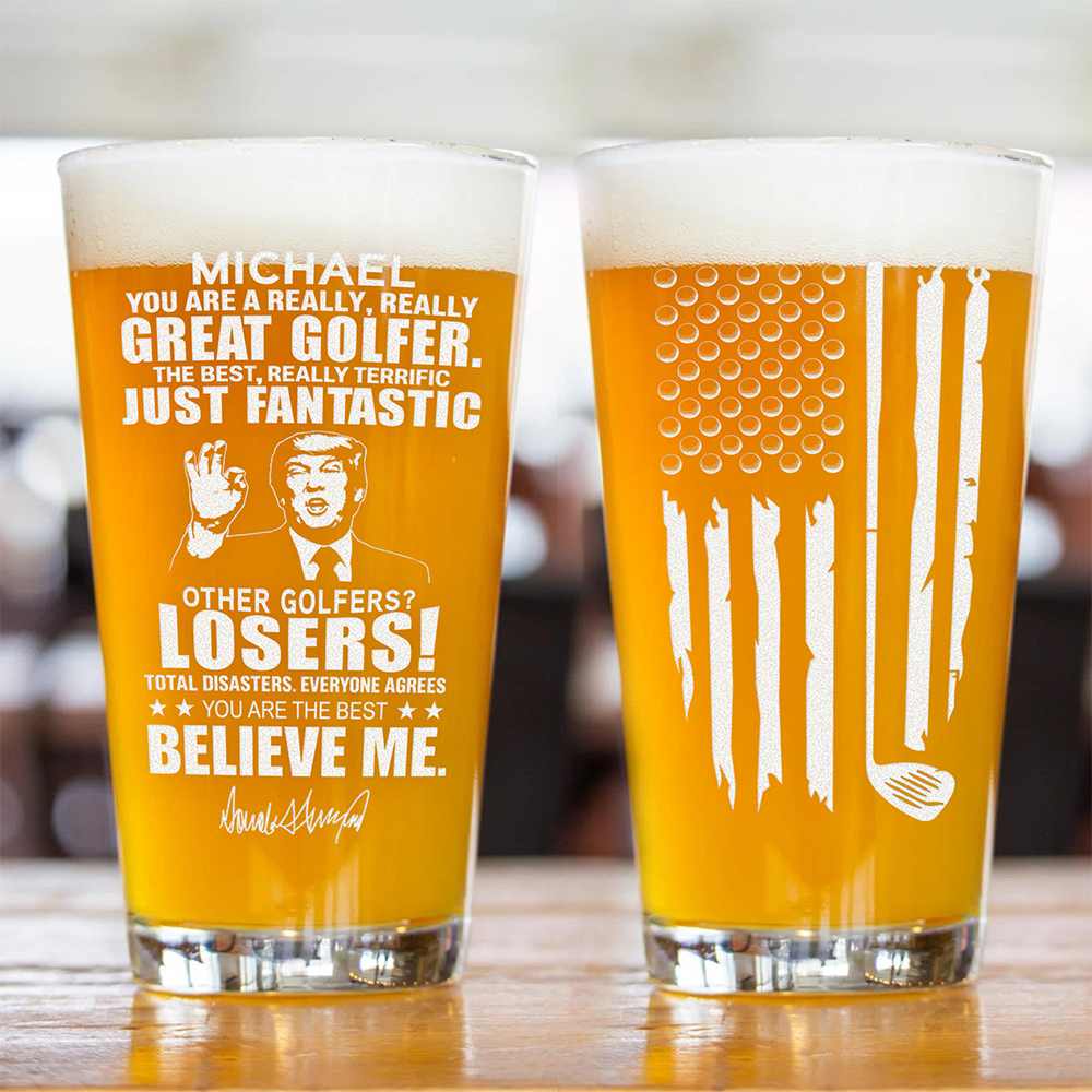 Great Golfer Trump Personalized Laser Engraved Beer Glass HA75 64628
