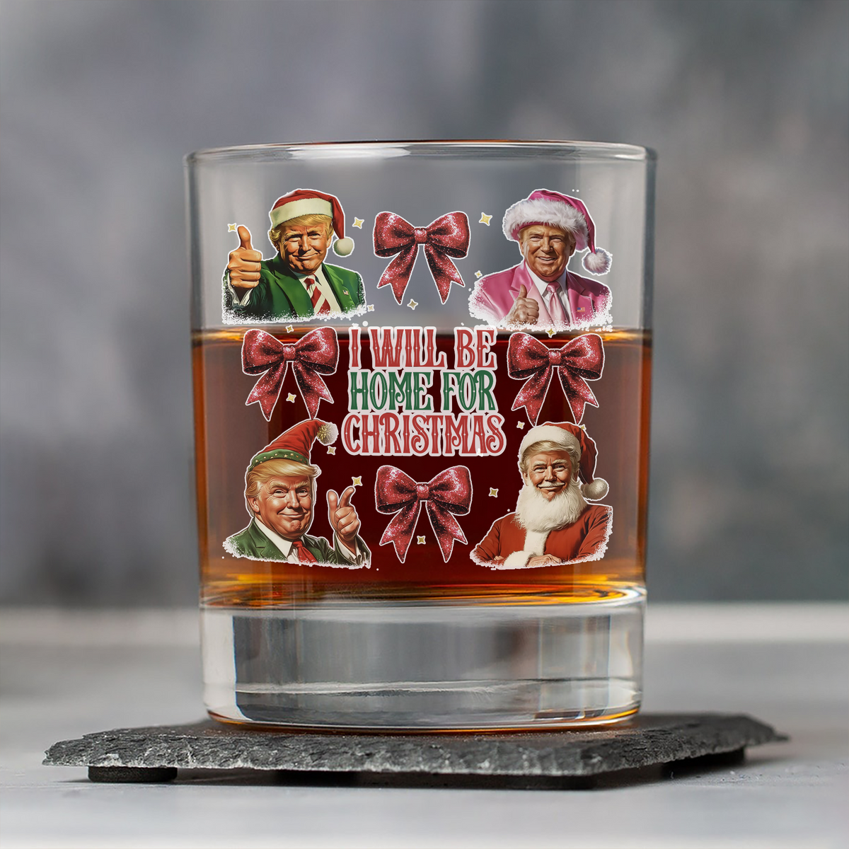 Trump I'll Be Home for Christmas - Humorous Trump Christmas Rock Glass HA75 63652