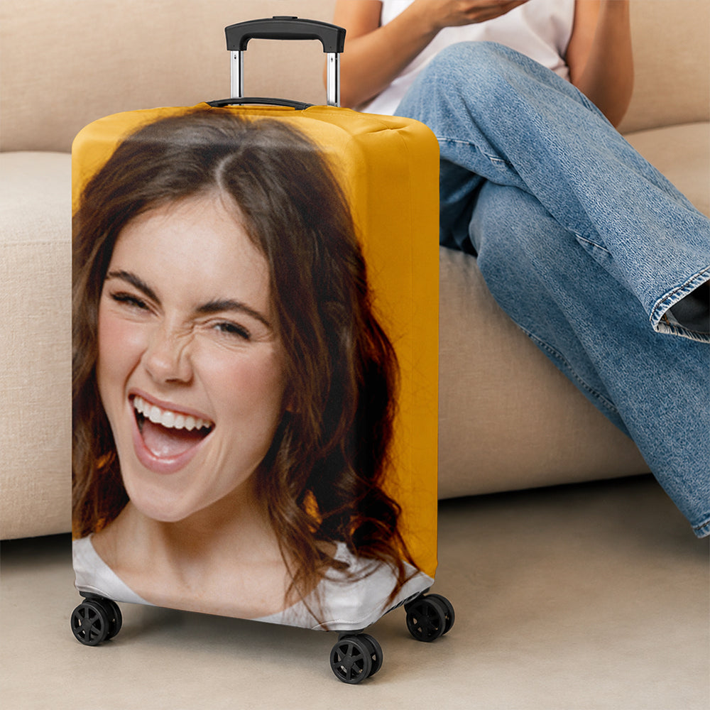 Personalized Photo Luggage Cover, Custom Funny Travel Suitcase Cover, Unique Travel Gift HA75 921904