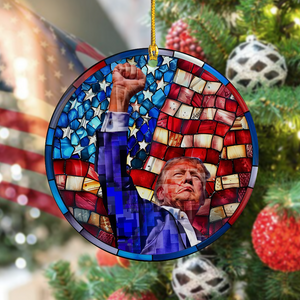 Trump Raised Fist Stained Glass Christmas Ceramic Ornament LM32 63927