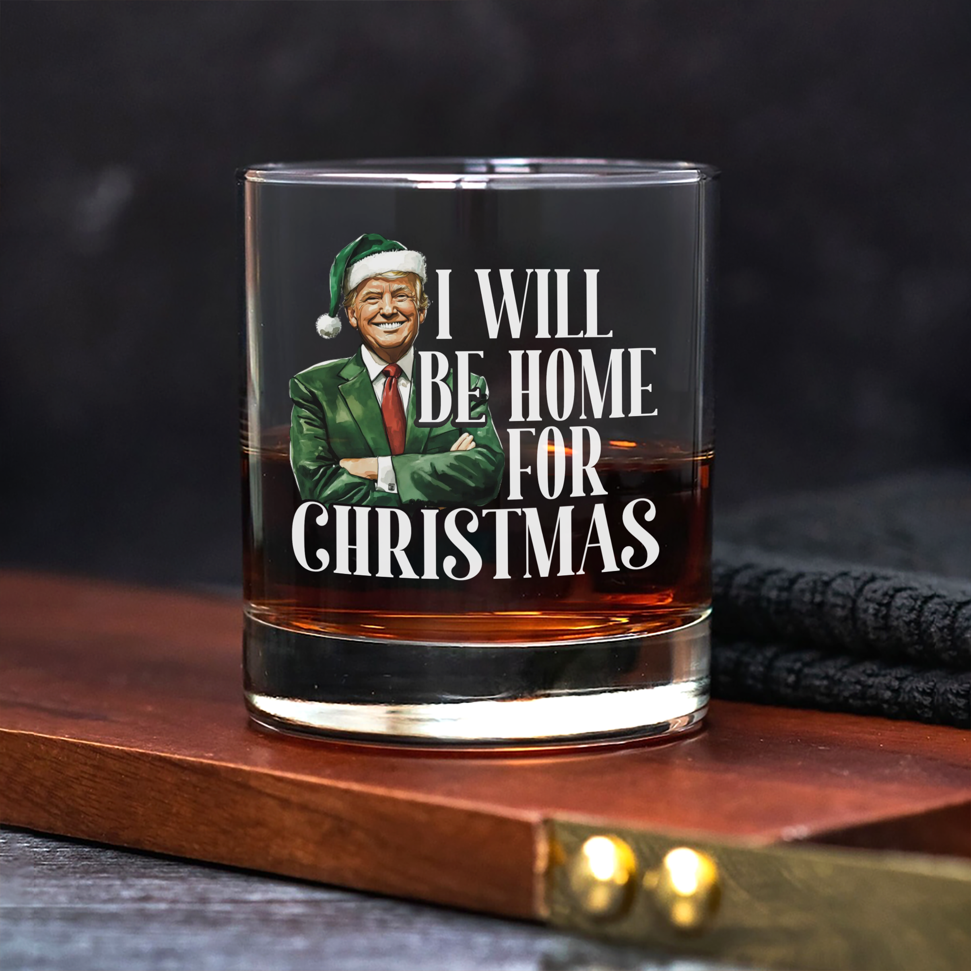 Trump I'll Be Home for Christmas - Humorous Trump Christmas Rock Glass HA75 63802