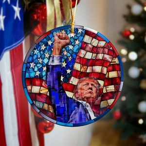 Trump Raised Fist Stained Glass Christmas Ceramic Ornament LM32 63927