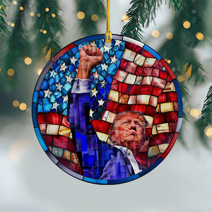 Trump Raised Fist Stained Glass Christmas Ceramic Ornament LM32 63927