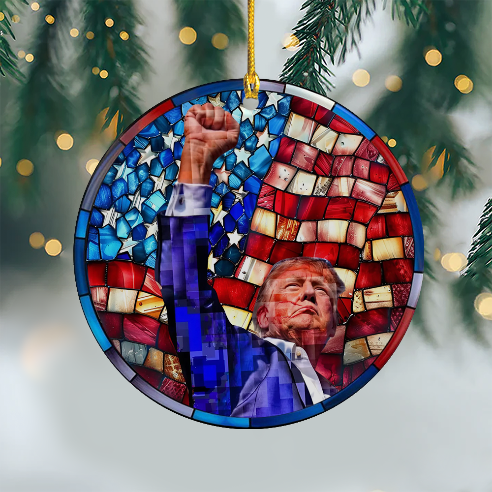 Trump Raised Fist Stained Glass Christmas Ceramic Ornament LM32 63927