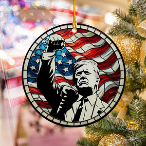 Trump With Raised Fist Stained Ceramic Ornament HA75 63970