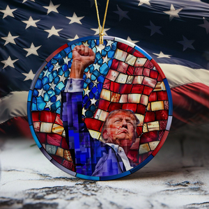 Trump Raised Fist Stained Glass Christmas Ceramic Ornament LM32 63927