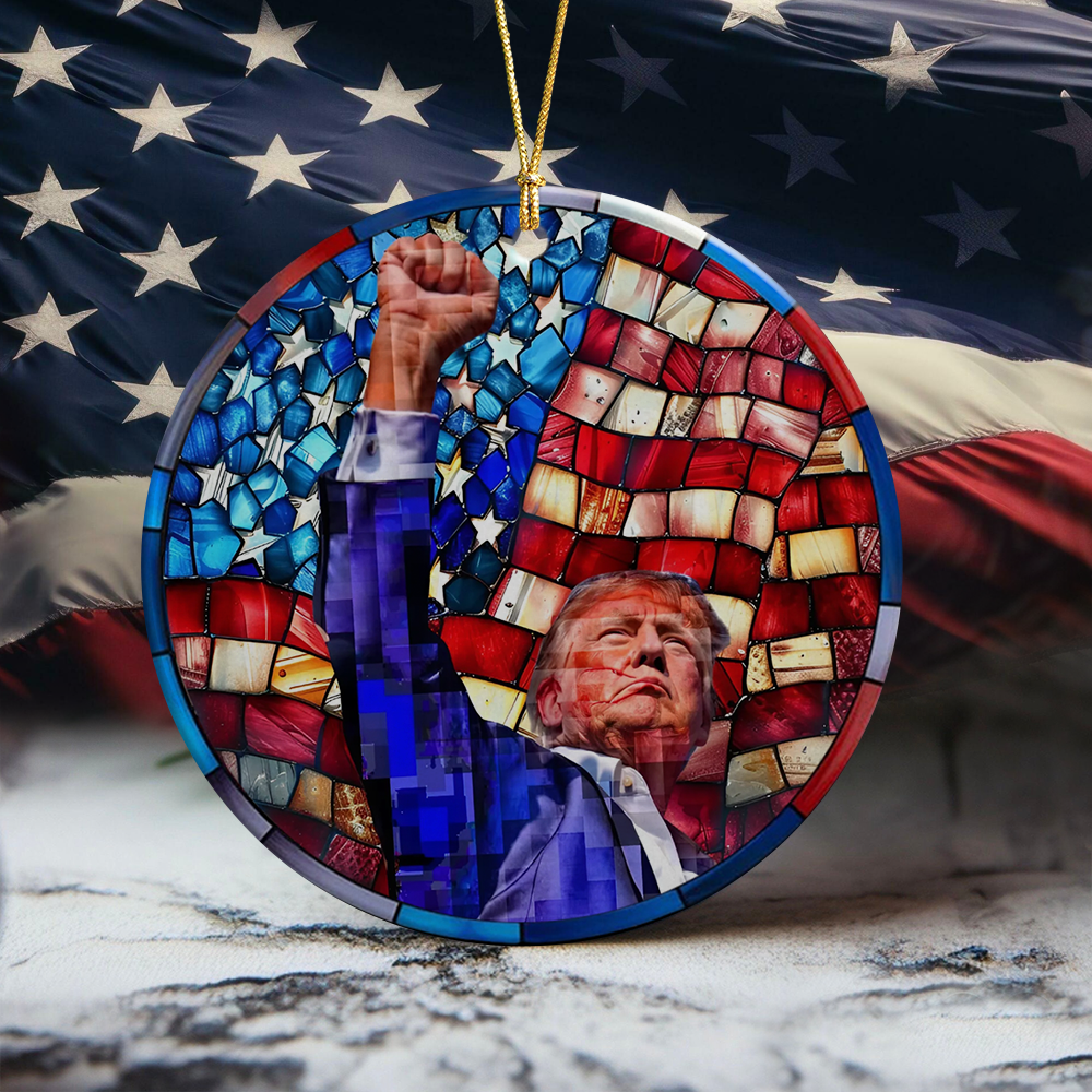 Trump Raised Fist Stained Glass Christmas Ceramic Ornament LM32 63927