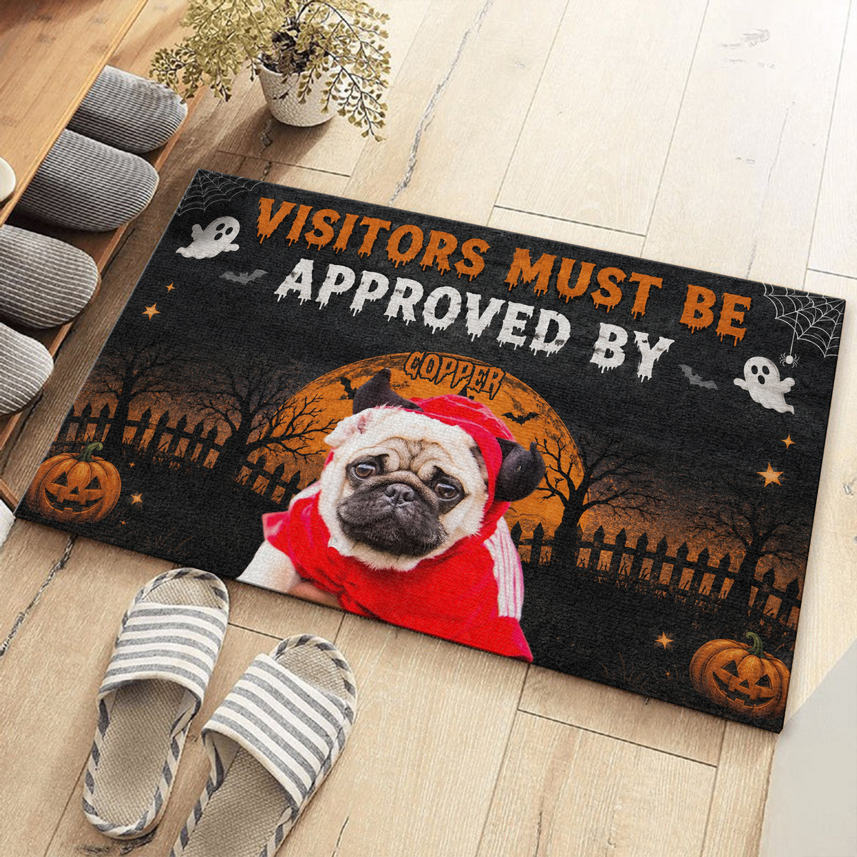 Custom Photo Visitors Must Be Approved By Dog Doormat - Gift For Halloween, Dog Lovers HO82 903144