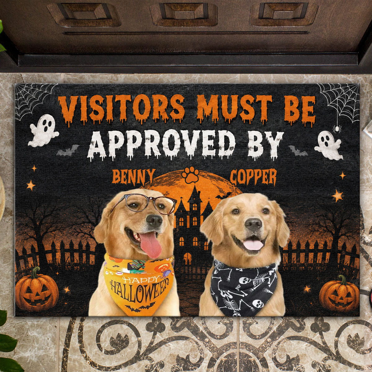 Custom Photo Visitors Must Be Approved By Dog Doormat - Gift For Halloween, Dog Lovers HO82 903144