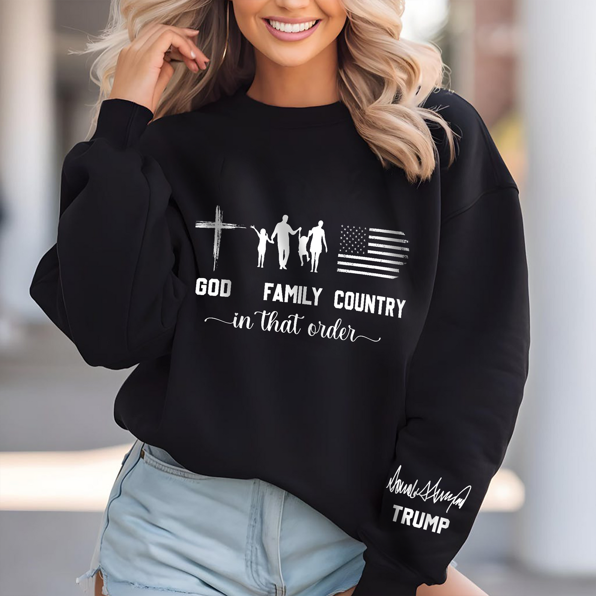 God - Family - Country In That Order Trump & Charlie Kirk Signature Sleeve Sweatshirt LM32 895805