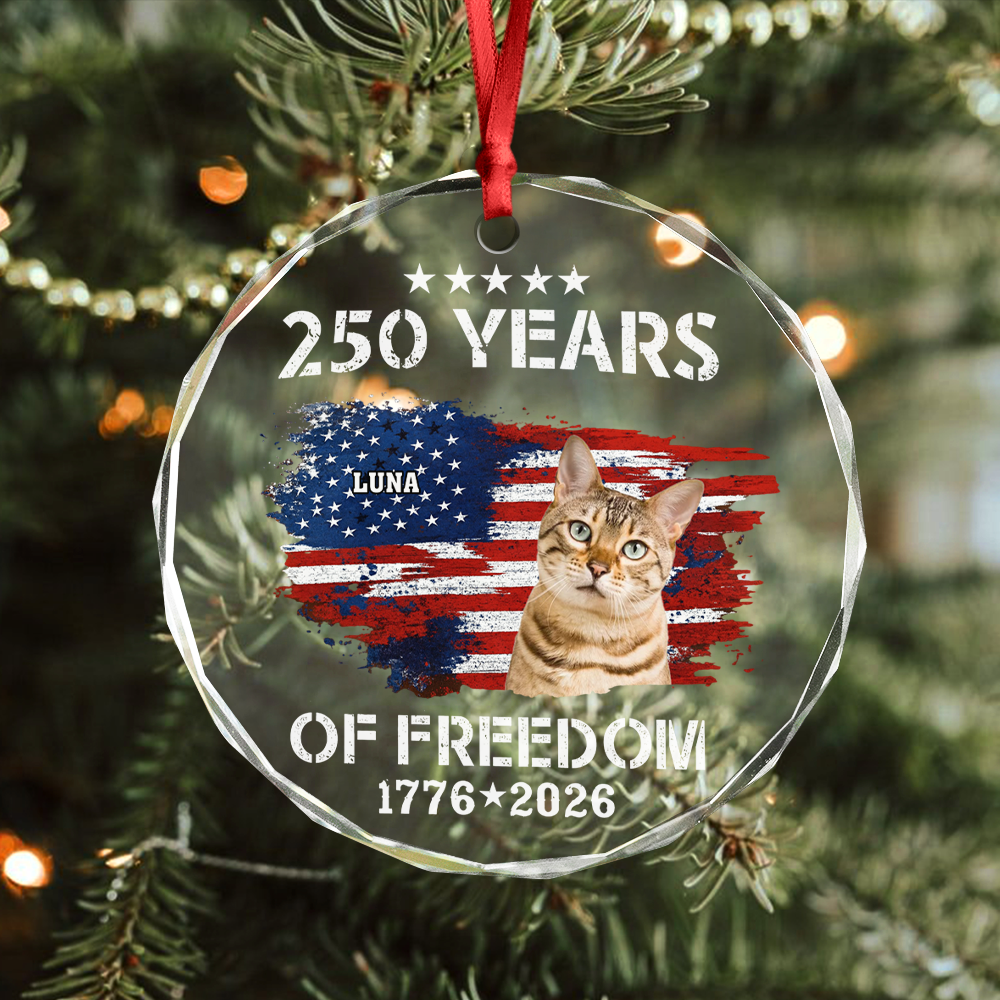 Custom Cat Photo American 250th Anniversary Glass Ornament LM32 895197