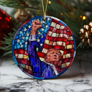 Trump Raised Fist Stained Glass Christmas Ceramic Ornament LM32 63927