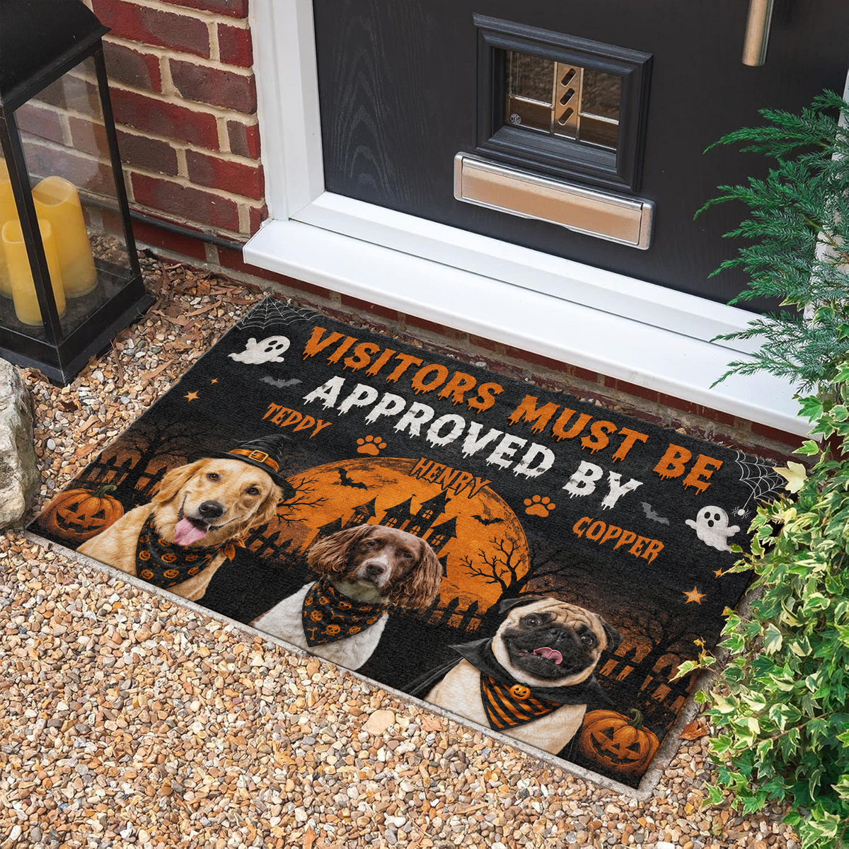 Custom Photo Visitors Must Be Approved By Dog Doormat - Gift For Halloween, Dog Lovers HO82 903144