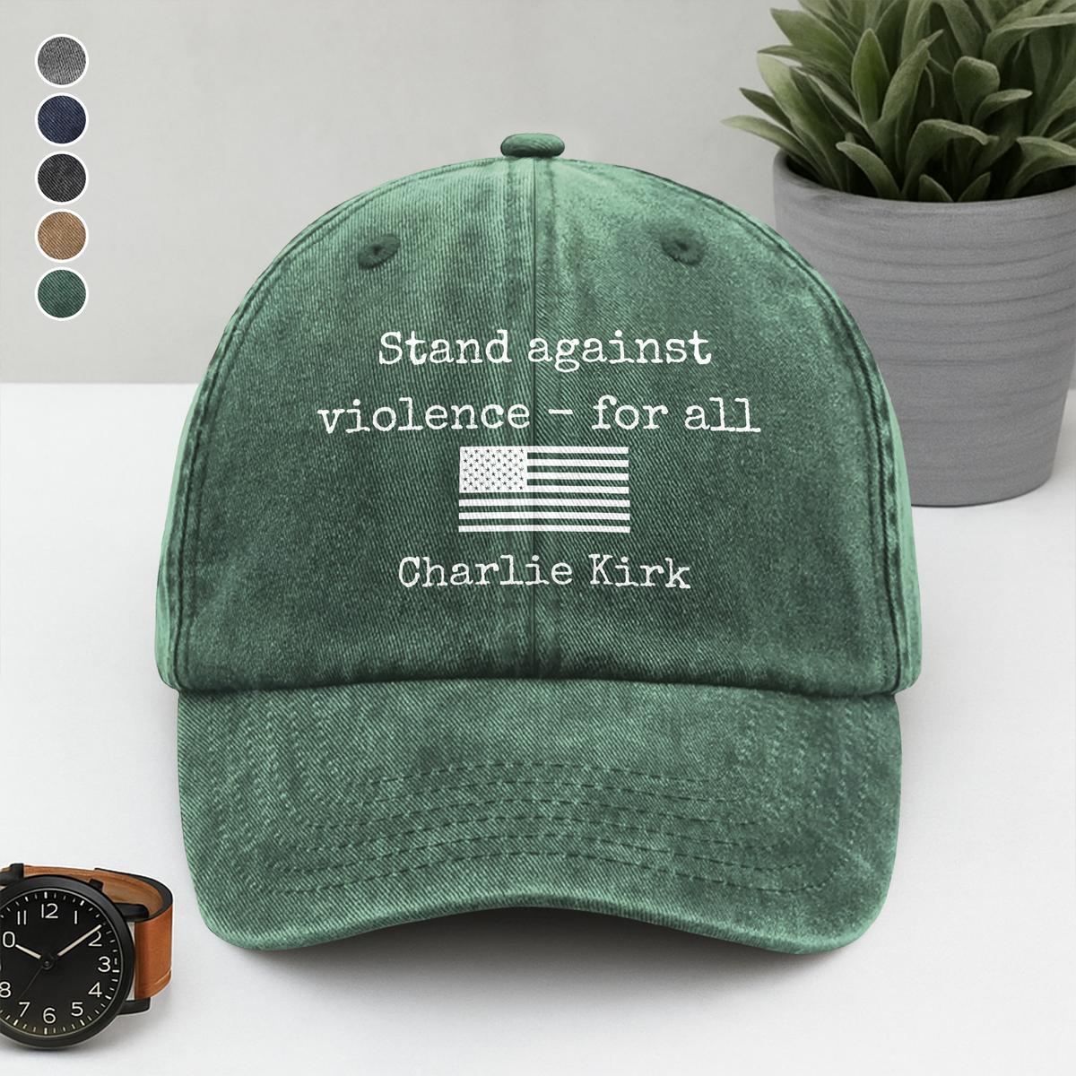 Charlie Kirk Stand Against Violence - For All Washed  Denim Baseball Cap LM32 65649