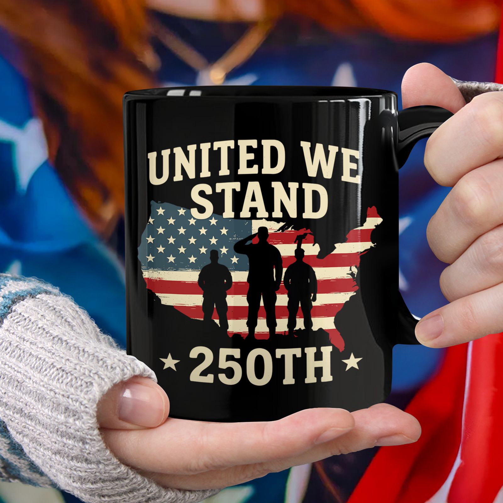 United We Stand 250th Anniversary USA Veteran Black Mug HA75 897306