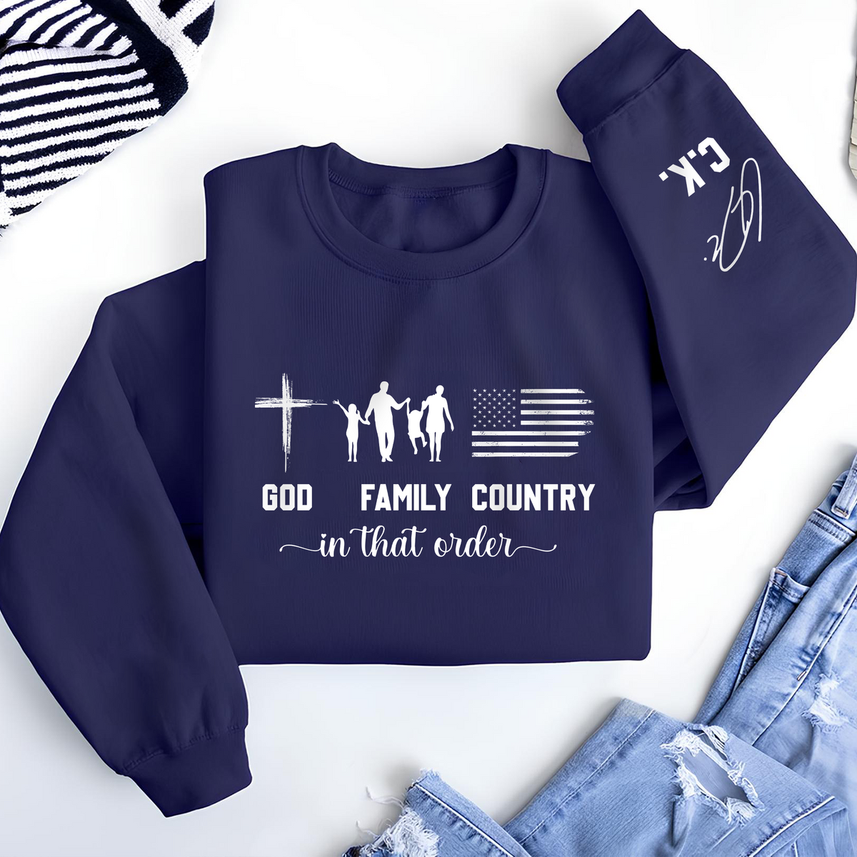 God - Family - Country In That Order Trump & Charlie Kirk Signature Sleeve Sweatshirt LM32 895805