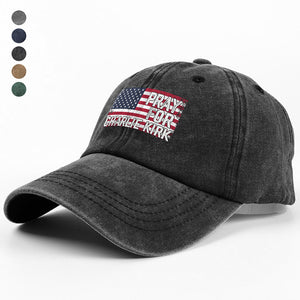 Pray For Charlie Kirk Washed Denim Baseball Cap HA75 64586