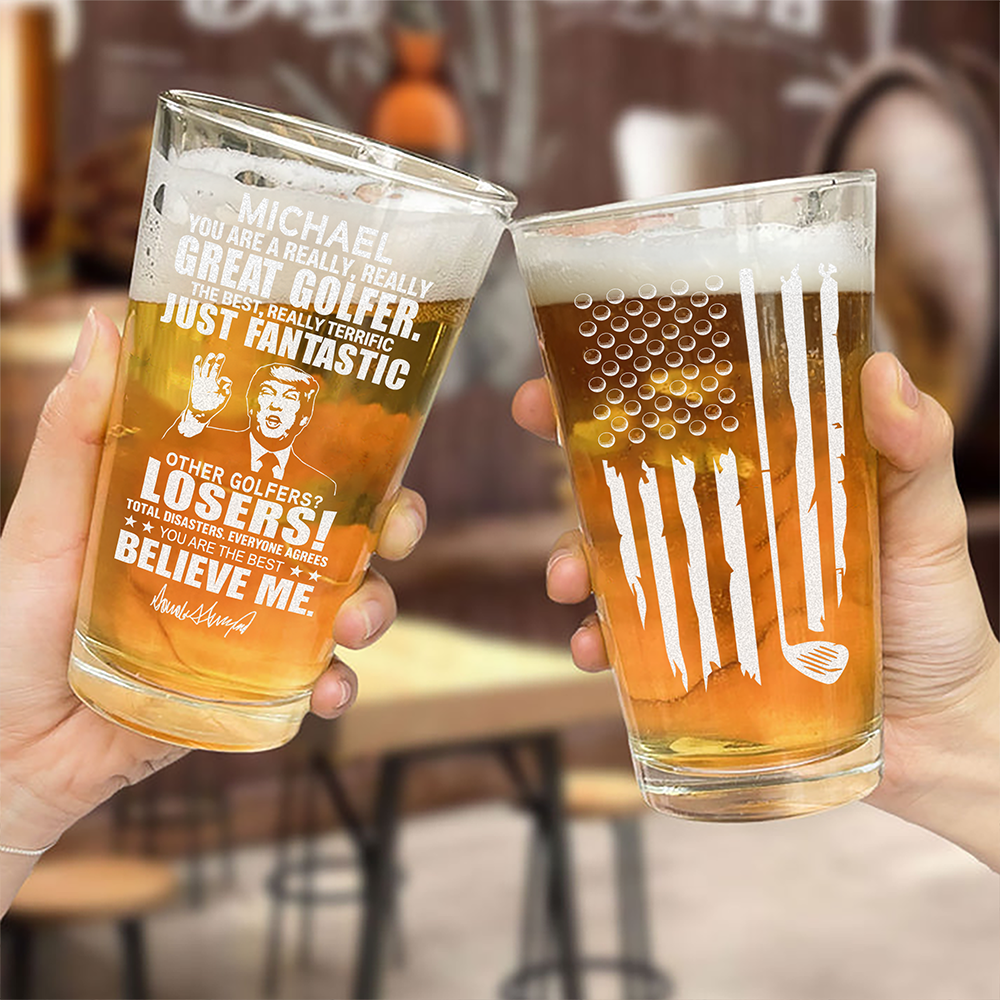 Great Golfer Trump Personalized Laser Engraved Beer Glass HA75 64628