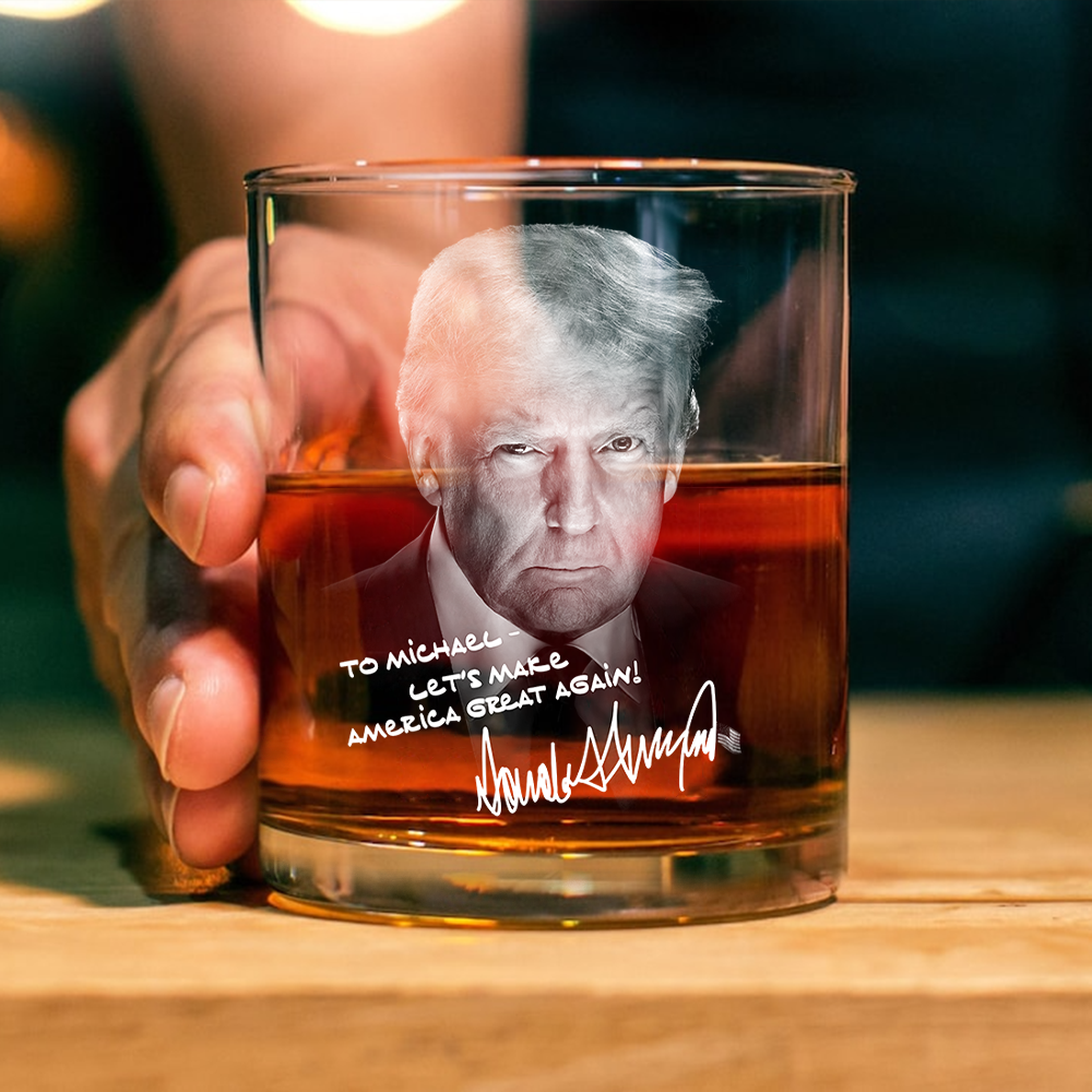 Personalized President Donald Trump Autographed Print Whiskey Glass HA75 64328