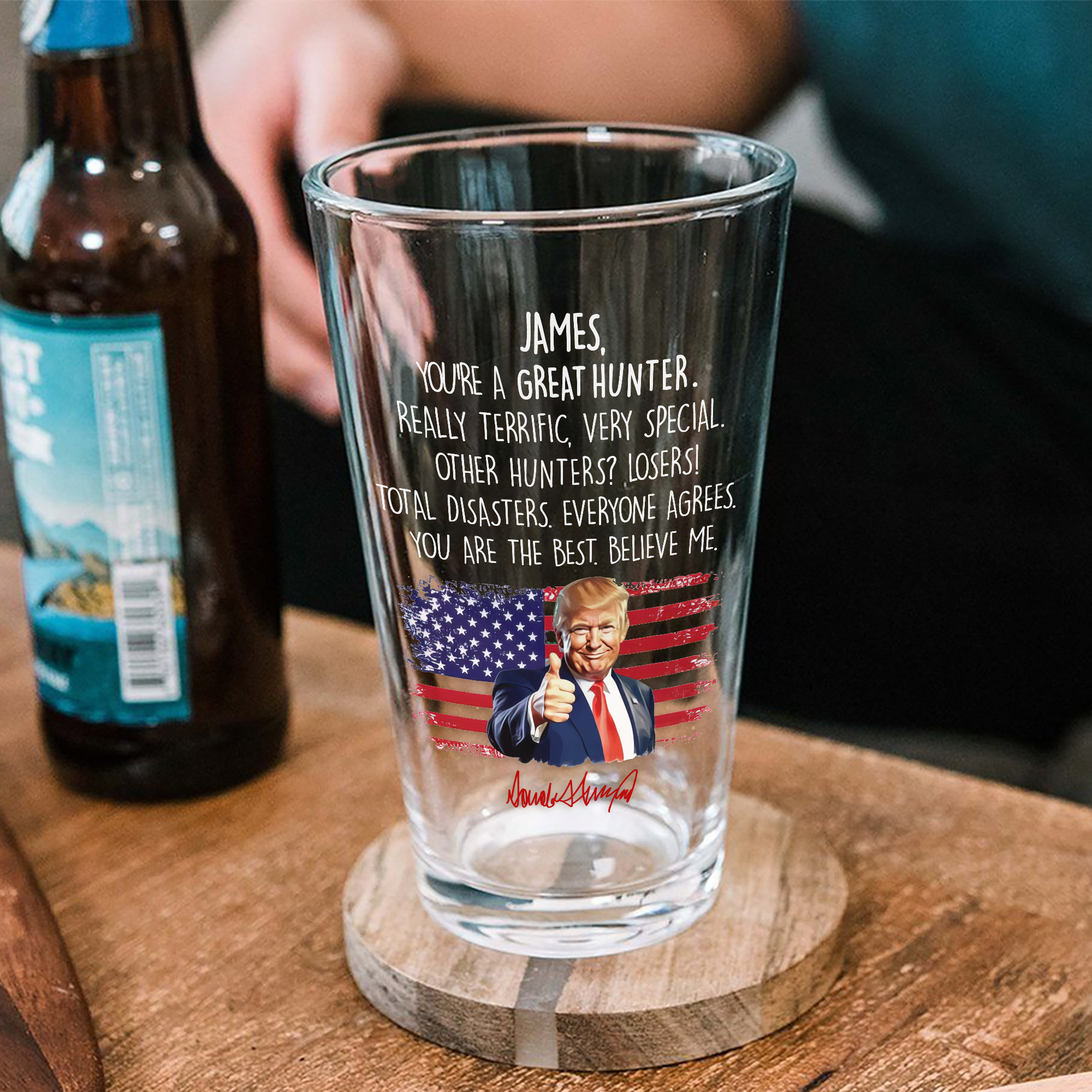 Custom Name You Are A Great Hunter With Funny President Trump Print Beer Glass HO82 65596