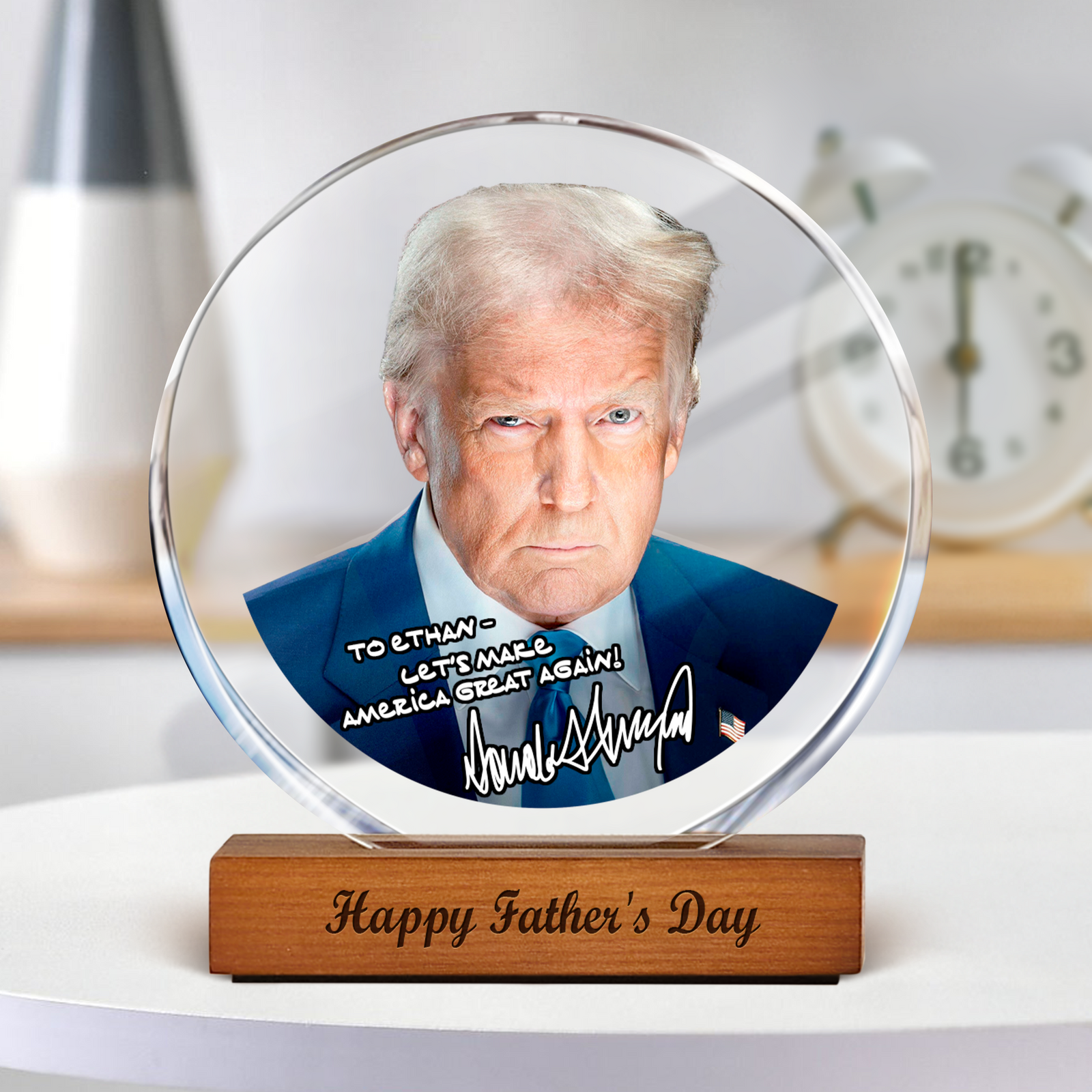 Personalized President Donald Trump Autographed Round Acrylic Frame Block LM32 65369