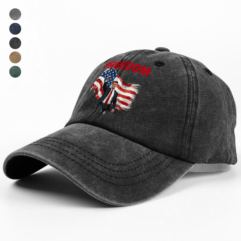 Freedom Stand With Charlie Kirk Washed Denim Baseball Cap HA75 64574