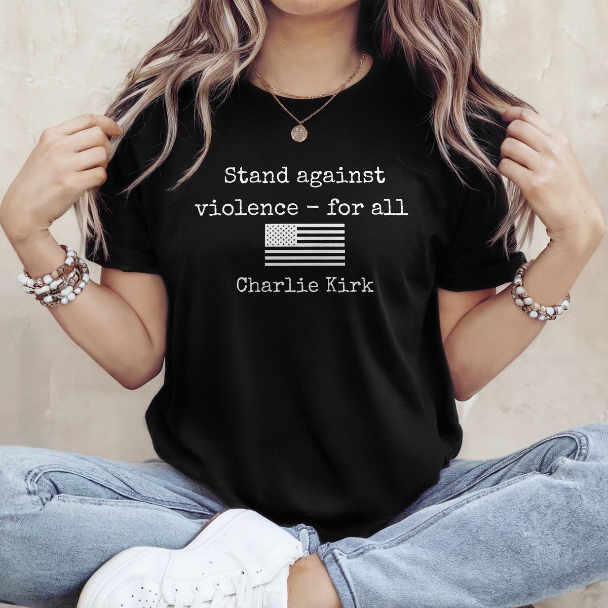 Charlie Kirk Stand Against Violence Dark Shirt LM32 65647