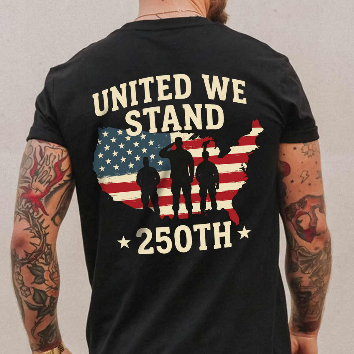 United We Stand 250th Anniversary USA Veteran Back Side Dark Shirt HA75 897304