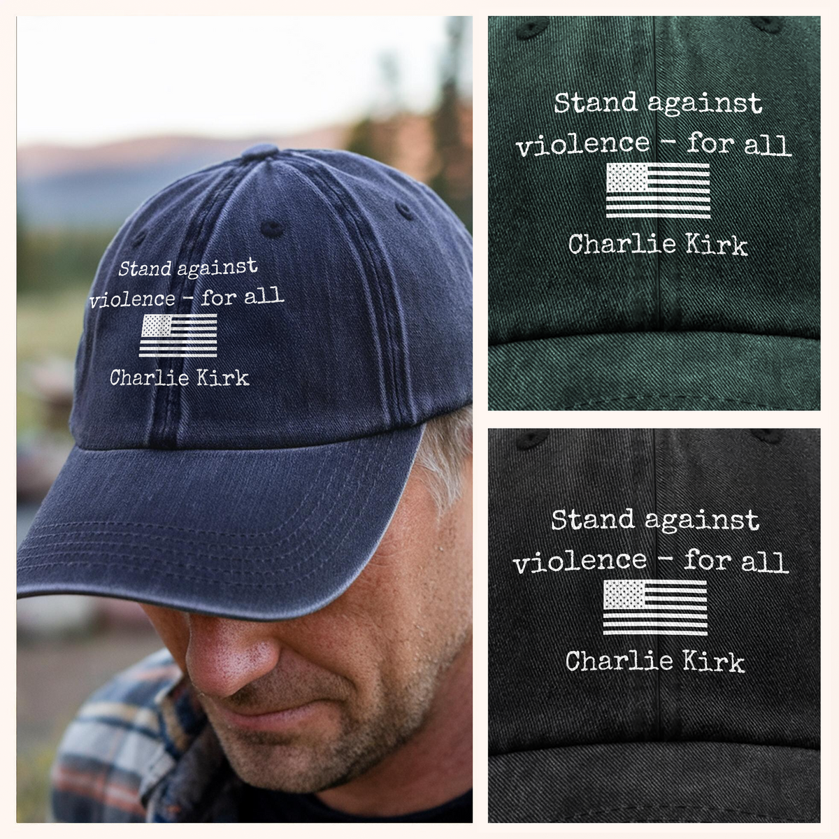 Charlie Kirk Stand Against Violence - For All Washed  Denim Baseball Cap LM32 65649