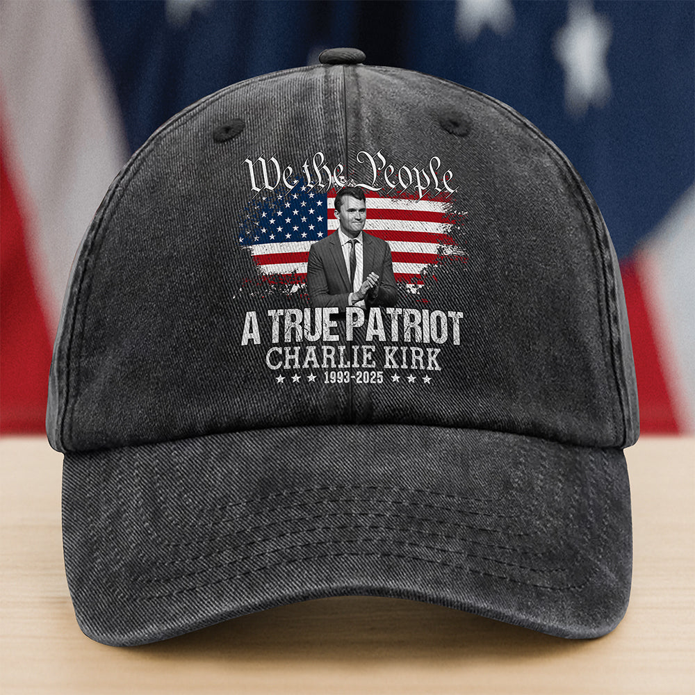 True Patriot Charlie Kirk 1993-2025 Memorial Washed Denim Baseball Cap CH07 67404