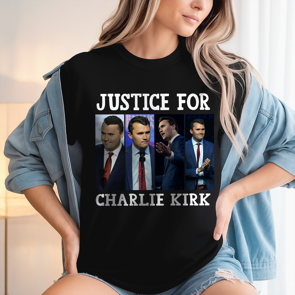 Justice for Charlie Kirk Memorial Dark Shirt LM32 65547